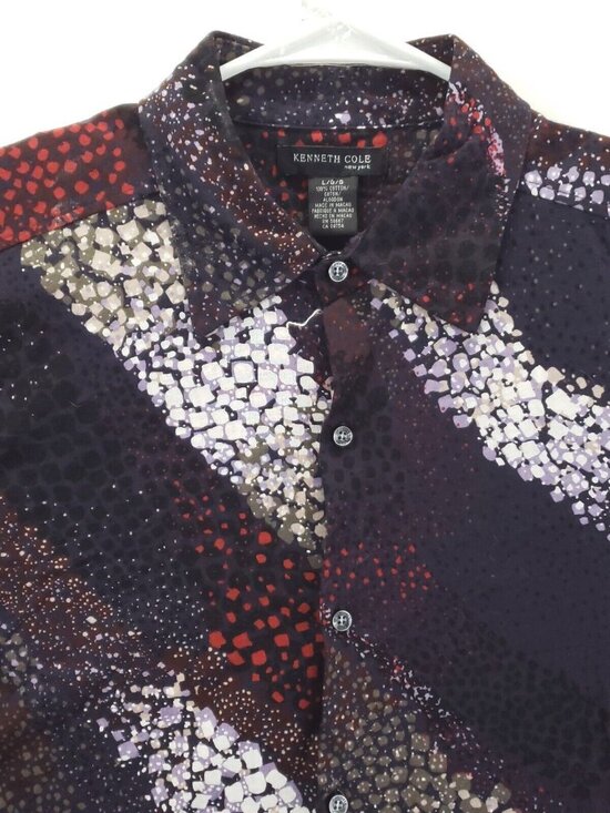 Kenneth Cole Shirt Mens Large Black Red Club 100% Cotton Button-Up - Picture 3 of 9